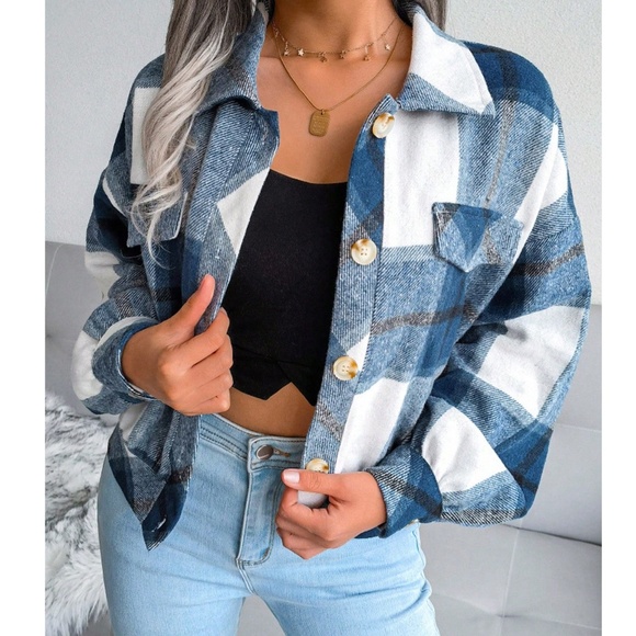 Cozy Plaid Print Button Down Loose Fit jacket Shacket - Picture 3 of 10